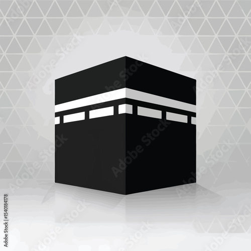 Islamic holy kaaba simple illustration in black and white on a geometric background celebrating religious and cultural heritage