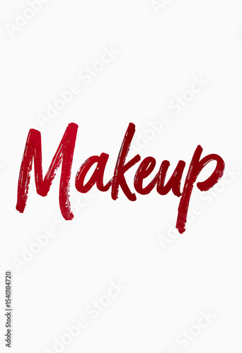 Bold "Makeup" word art in a vibrant red lipstick texture with a dynamic brush script style, an elegant graphic for beauty blogs or cosmetic branding.
