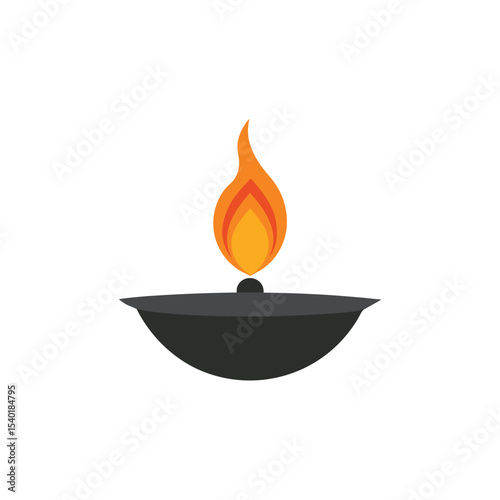 Simple illustration of a traditional oil lamp with a bright orange flame burning brightly