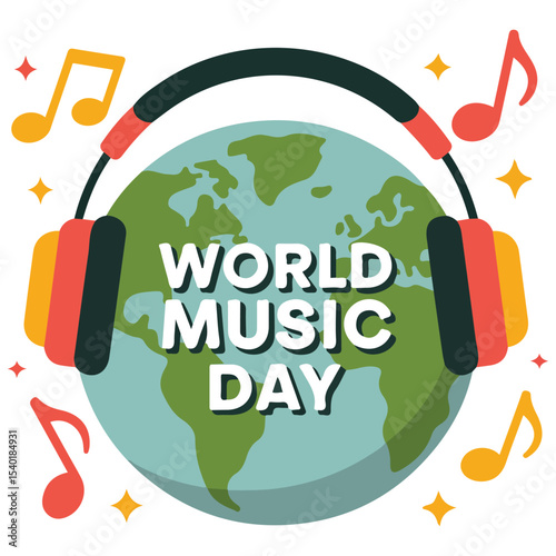 World music day earth vector isolated white background