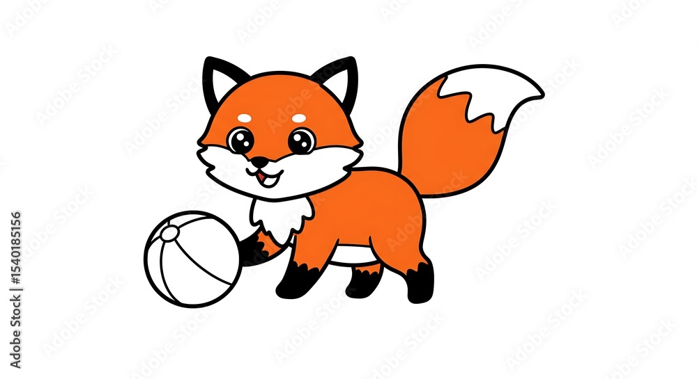 Obraz premium Adorable Cartoon Fox Playing with Beach Ball Summer Fun Illustration