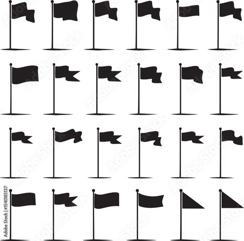Vector Black Flag Icons Collection. Flat Silhouette Design Set
