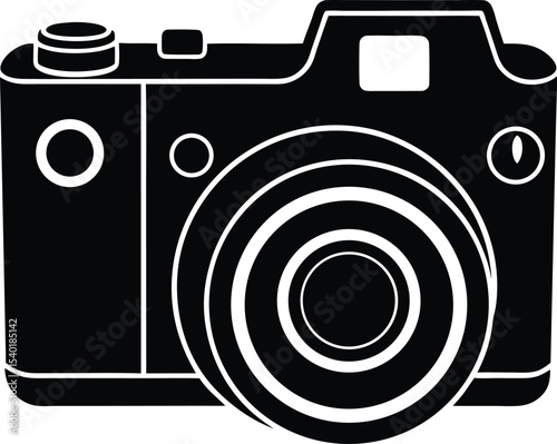 Minimal front view silhouette of classic digital camera