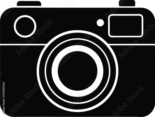 Flat minimal vector of camera front with buttons and lens visible