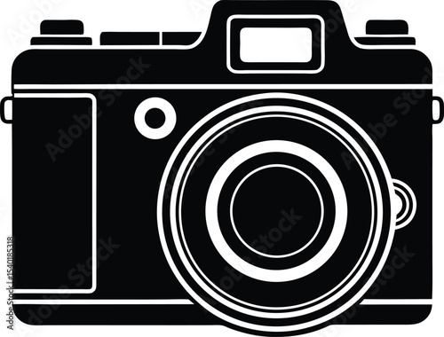 Flat vector of digital camera front view with clean silhouette