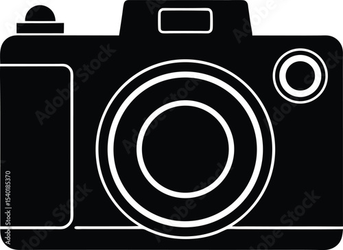 Front-facing compact camera silhouette in minimal vector style