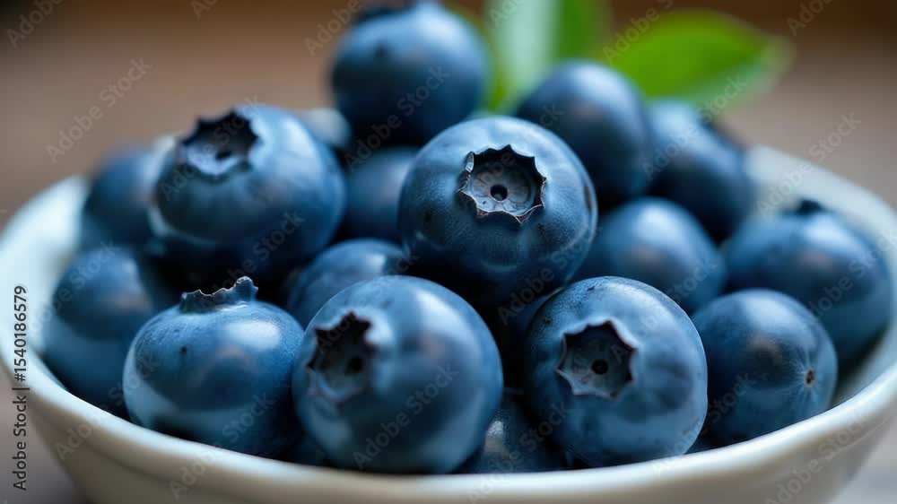 Fresh blueberries in a bowl sitting on a wooden table, perfect for snacking or decorating.