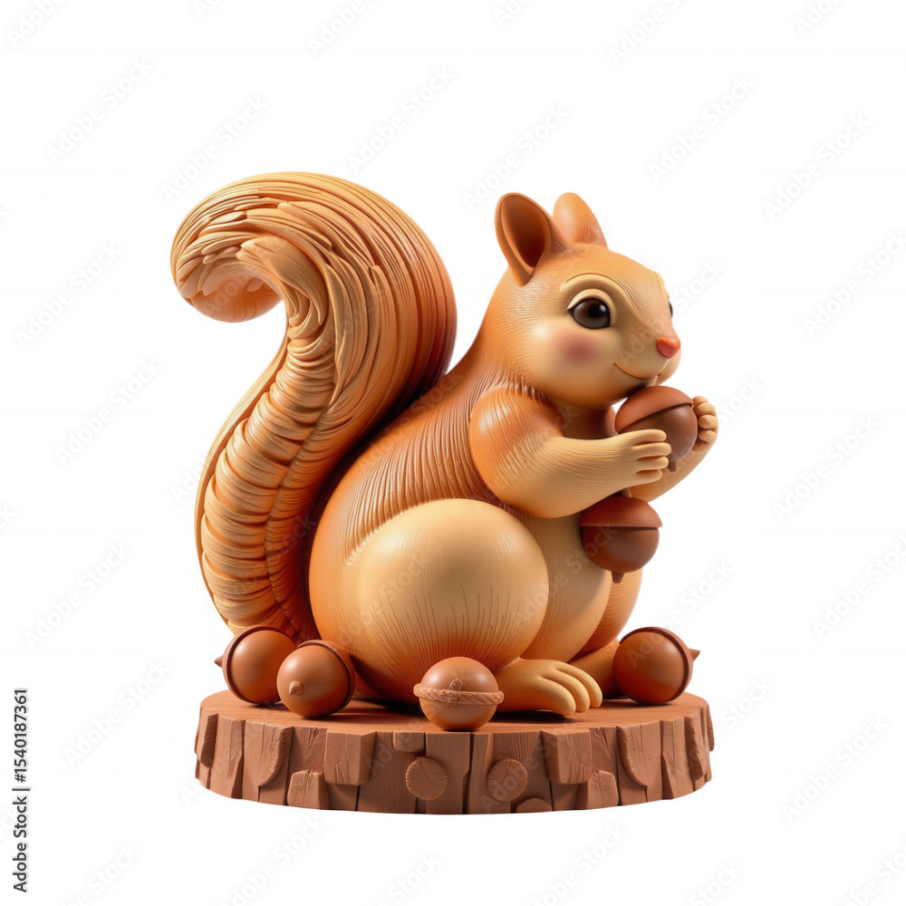 Fototapeta premium Thanksgiving 3d isolated squirrel with acorns transparent background creative holiday decoration concept