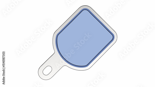 Simple blue hand mirror with rounded rectangular shape and handle, reflecting minimalist design