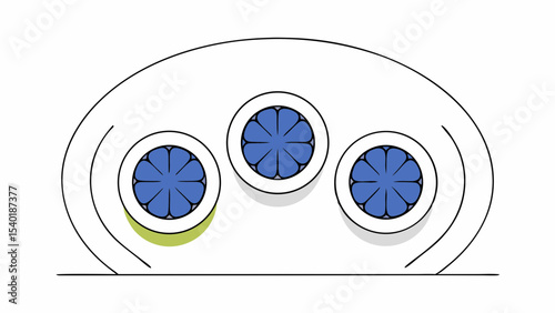 Sushi rolls with vibrant blue toppings arranged minimalist style, showcasing modern aesthetic