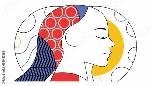 Serene of woman profile with abstract patterns and vibrant colors, symbolizing