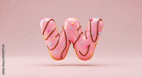 Letter W Doughnut with Pink Icing and Sprinkles - Alphabet Food Dessert