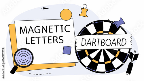 Magnetic letters and dartboard create fun and engaging atmosphere for learning and play