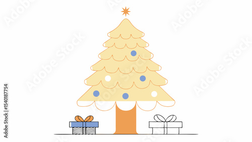 Cheerful Christmas tree with colorful decorations and gifts underneath brings joy to holiday