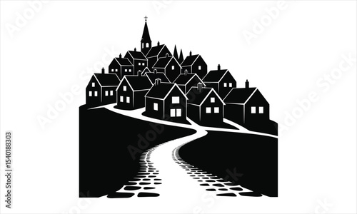 Detailed town map illustration buildings roads and landmarks
