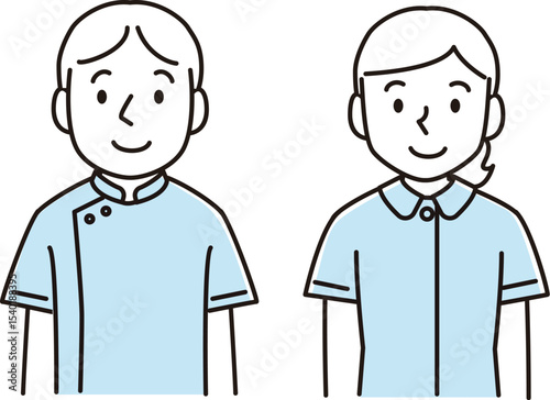 看護服を着た男女
