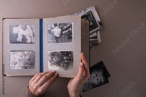 BAKU, AZERBAIJAN-June 18, 2024. Printed vintage antique black and white retro photos.  Memories and nostalgia.