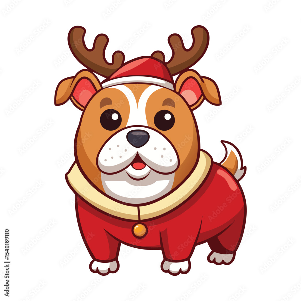 Cute Bulldog Dressed as a Christmas Reindeer: Festive Holiday Dog Illustration Cute Bulldog Dressed as a Christmas Reindeer: Festive Holiday Dog Illustration