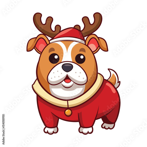 Cute Bulldog Dressed as a Christmas Reindeer: Festive Holiday Dog Illustration