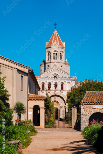 view of the entrance to Lerins Abbey, France
