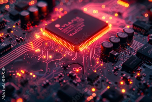 Glowing Circuit Board with Red LED Lights