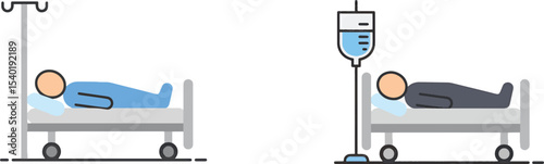 Medical Illustration Patients in Hospital Beds, One Receiving IV