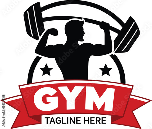 Gym logo design strong man lifting weights isolated on white background