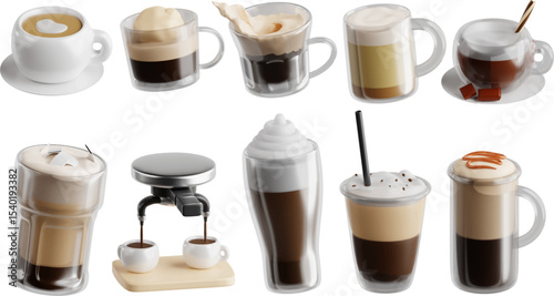 set of 3D realistic coffee drinks vector format 