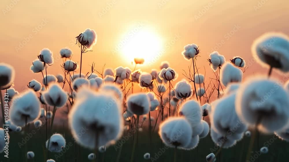 Fluffy cotton bolls at sunset