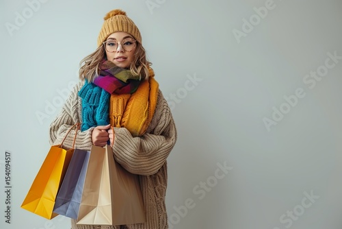 Cozy winter style with shopping bags