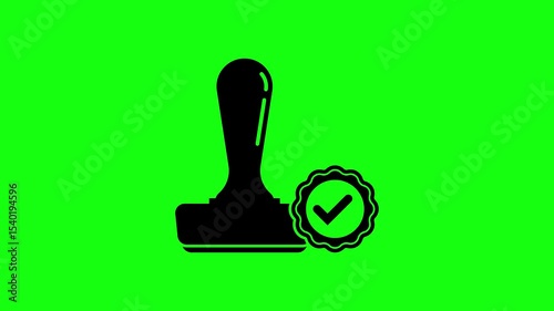 Rubber Stamp with Approval Symbol Icon on Green Background