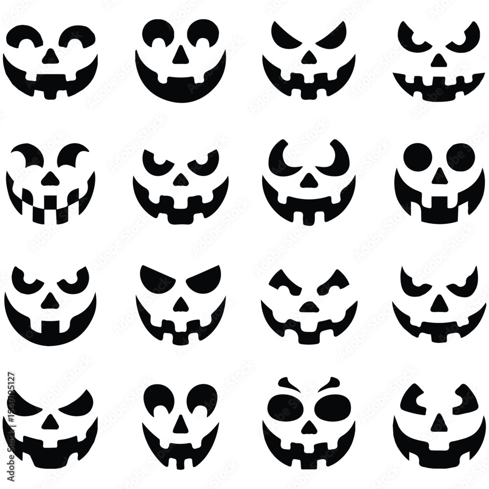Fototapeta premium Scary funny pumpkin faces vector isolated white background