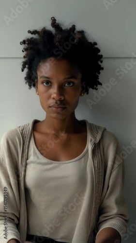 Afro-american woman engages in gaming while sitting calmly in a modern interior space