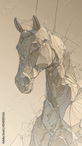 A shattered glass sculpture of a horse figure emphasizing fragility art
