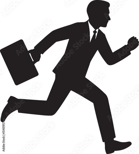 Running businessman vector silhouette symbolizing fast success and action