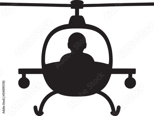 Black vector silhouette icon illustration of an abstract flying aircraft helicopter