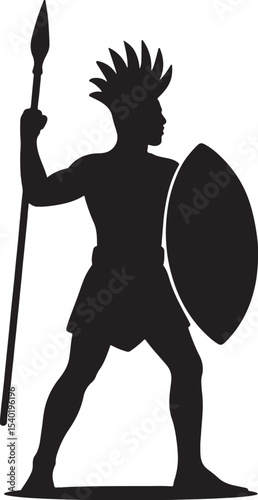 Vector silhouette illustration of a medieval woman warrior or knight with a sword