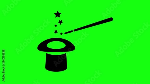 Magician Hat with Magic Wand icon on Green Background