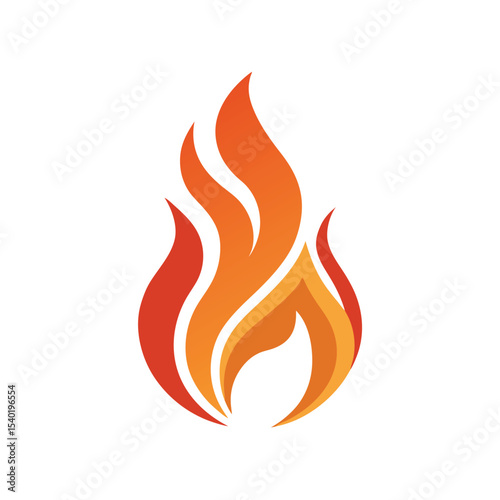 Simple and stylized fire flame illustration in warm orange and red colors with white background