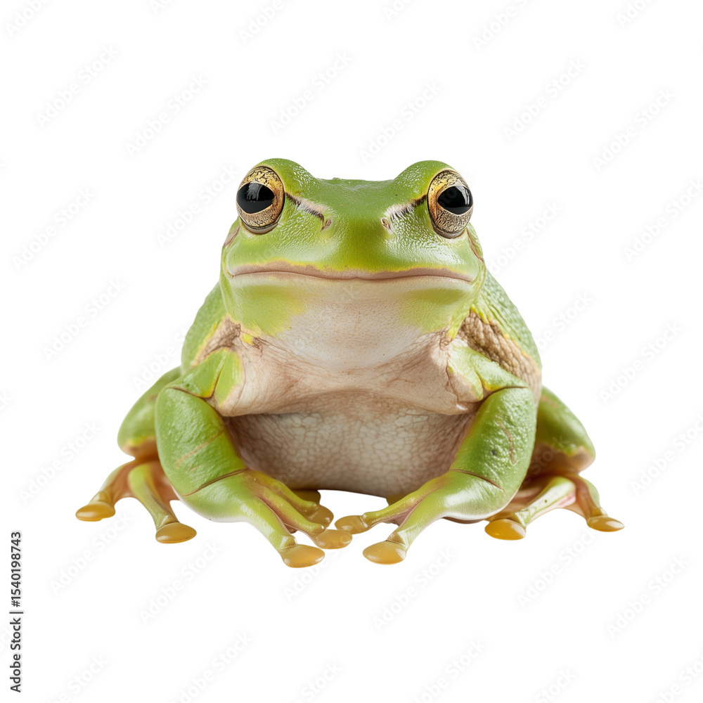 Obraz premium European green tree frog sitting isolated on white or transparent background 