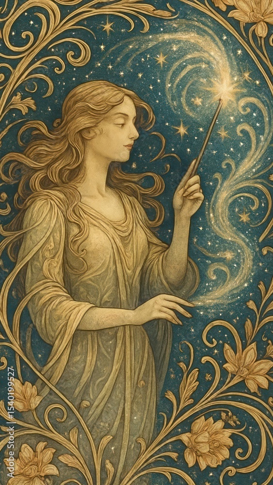 Naklejka premium Enchanting mystical woman with wand