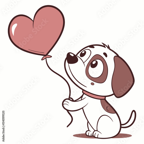 Cute cartoon puppy holding heart balloon vector — love and kindness illustration for kids and greeting cards