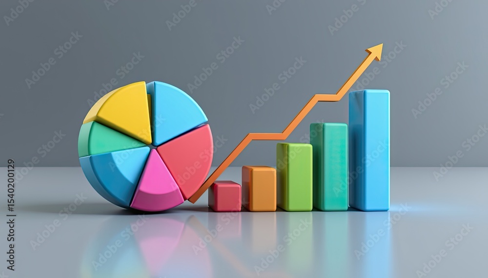 Fototapeta premium high resolution 3d pie chart and stacked bar graph representing revenue planning and financial success. 4k resolution.