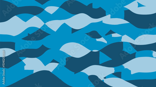 Abstract shapes layer dynamically generating marine themed backdrop illustration