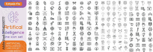 Artificial intelligence 500+ icon set. Vector graphics collection with machine learning, digital brain, ai and more. Two-colour icons easily adapt to your design.