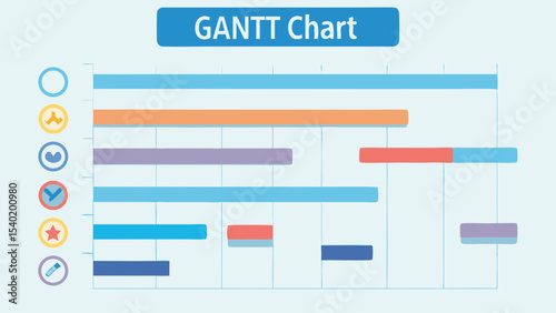 Illustration of a gantt chart showing project timelines with various tasks and milestones represented by bars