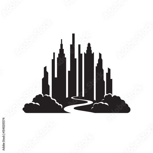 Emerald Garden-Inspired Abstract Skyscraper – Futuristic Architectural Vector Silhouette
