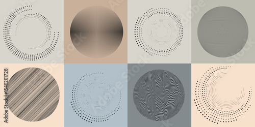 Lines and dots in Circle Form .Rotate rounded shape Vector Illustration .Rotating dots form a circle .Rotating design element . Various lines forming round shape . Abstract Geometric line art .
