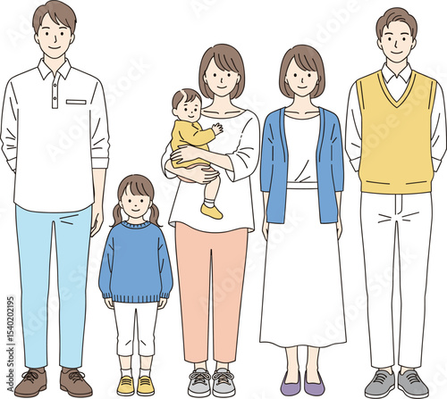 Happy Multi-Generational Family Enjoying Outdoor Togetherness Hand drawn style vector design illustrations.