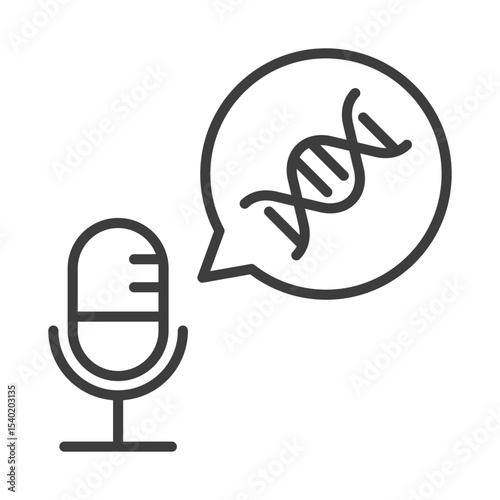 DNA science podcast clip art icon symbol, microphone and speech bubble, live broadcast sign, communication concept, isolated line vector illustration
